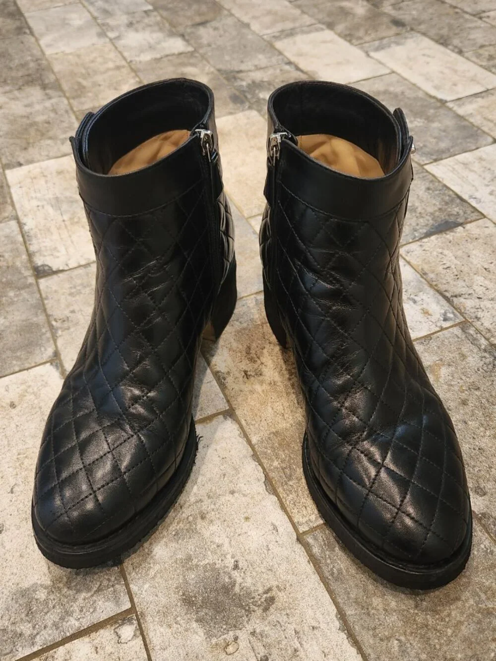 Chanel Black Quilted Calfskin Short Boots, Authentic
